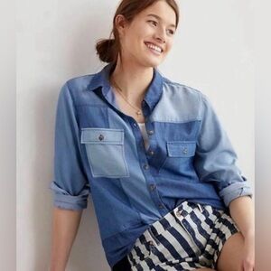 Anthropologie Pilcro Button Up Denim Chambray Patchwork Long Sleeve